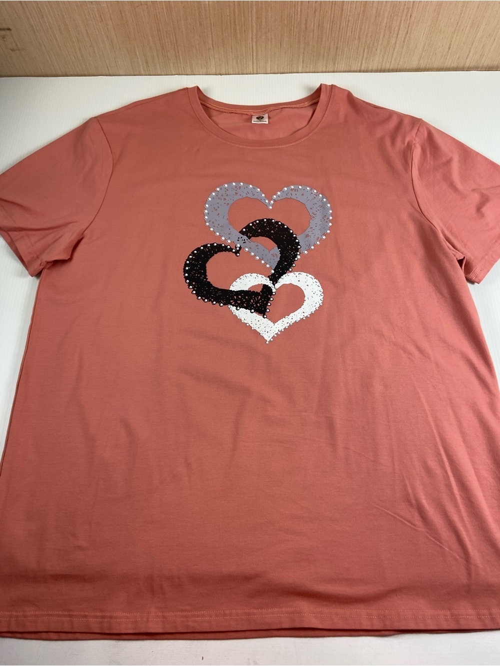 Coral Pink Heart Graphic Tee XL
